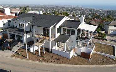 Miller Residence alternate aerial view of the front and right side of the house