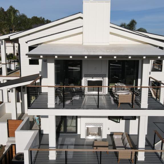 Miller Residence lower aerial view of the first and second story patios