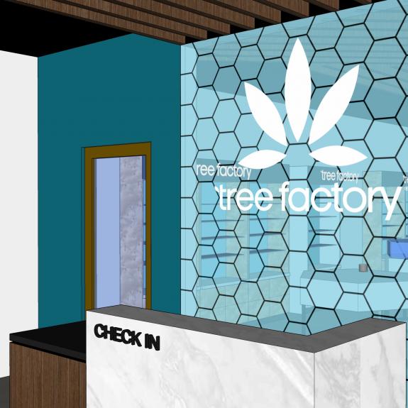 Tree Factory - Port Hueneme lobby interior concept with a clear wall