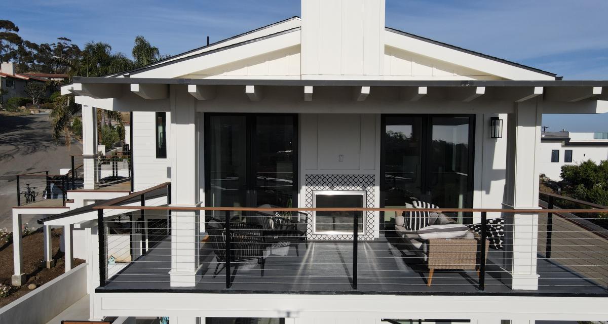 Miller Residence zoomed in aerial view of the second story patio