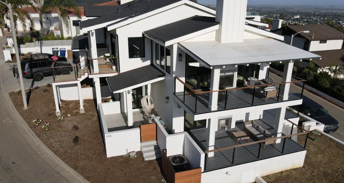 Miller Residence aerial view of the first and second story patios